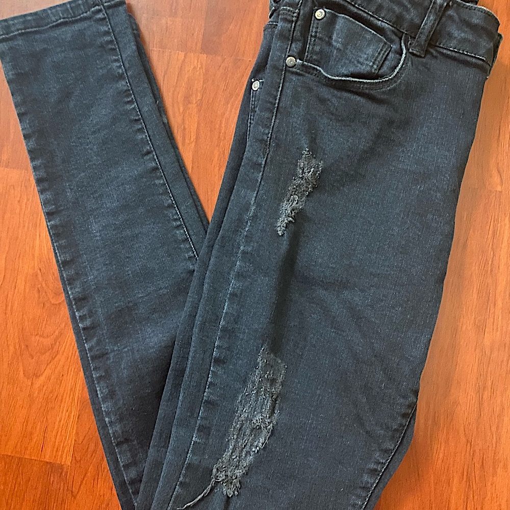 Black Ripped Straight Leg Zara Girls Jeans Aesthetic Streetwear Alternative